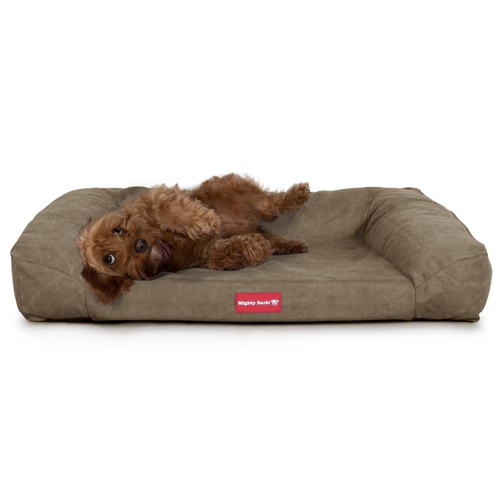 "Le Canapé Chien Par Mighty Bark" - Canapé Pour Chien, Orthopédique à Mémoire De Forme, Panier Pour Chien, Lit Pour Chien, Petit, Grand, XXL - Stonewashed Terre Marron