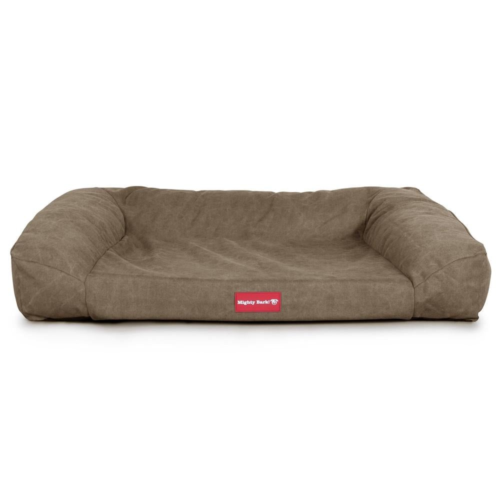 "Le Canapé Chien Par Mighty Bark" - Canapé Pour Chien, Orthopédique à Mémoire De Forme, Panier Pour Chien, Lit Pour Chien, Petit, Grand, XXL - Stonewashed Terre Marron