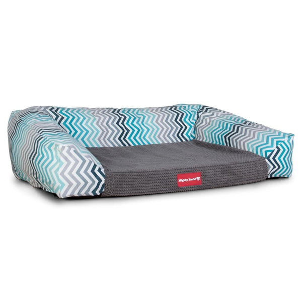 "Le Canapé Chien Par Mighty Bark" - Canapé Pour Chien, Orthopédique à Mémoire De Forme, Panier Pour Chien, Lit Pour Chien, Petit, Grand, XXL - Imprimés géométriques Bleu