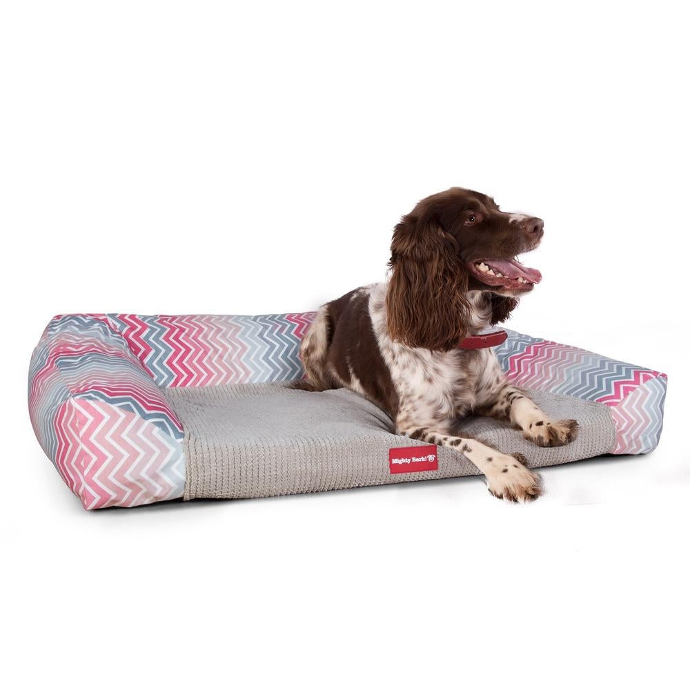 "Le Canapé Chien Par Mighty Bark" - Canapé Pour Chien, Orthopédique à Mémoire De Forme, Panier Pour Chien, Lit Pour Chien, Petit, Grand, XXL - Imprimés géométriques Rose