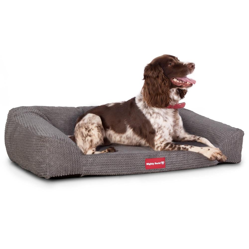 "Le Canapé Chien Par Mighty Bark" - Canapé Pour Chien, Orthopédique à Mémoire De Forme, Panier Pour Chien, Lit Pour Chien, Petit, Grand, XXL - Pompons Anthracite