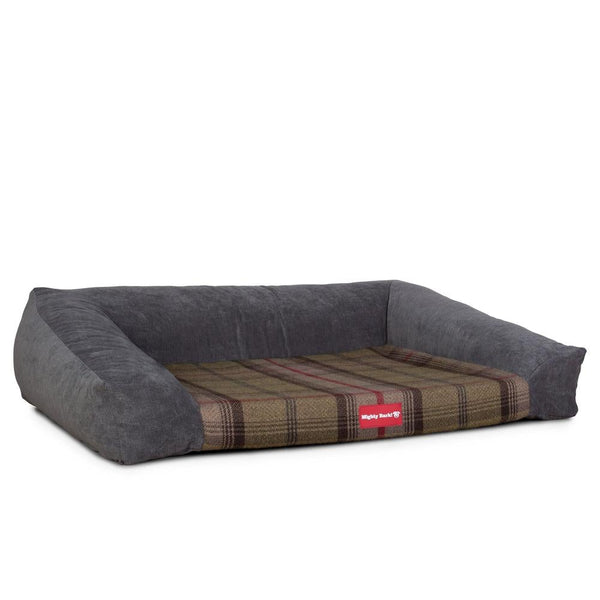 "Le Canapé Chien Par Mighty Bark" - Canapé Pour Chien, Orthopédique à Mémoire De Forme, Panier Pour Chien, Lit Pour Chien, Petit, Grand, XXL - Écossais Kaki