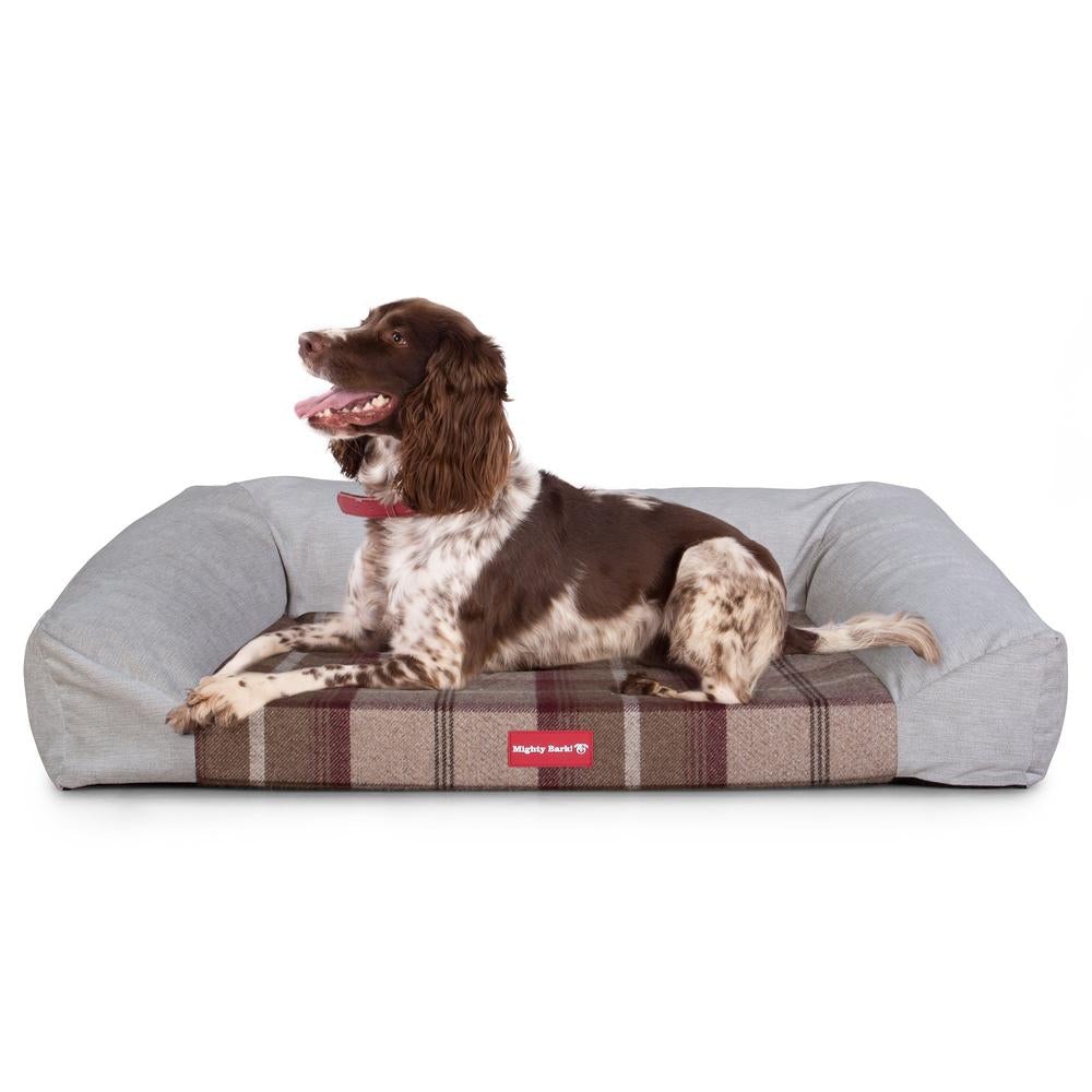 "Le Canapé Chien Par Mighty Bark" - Canapé Pour Chien, Orthopédique à Mémoire De Forme, Panier Pour Chien, Lit Pour Chien, Petit, Grand, XXL - Écossais Violet
