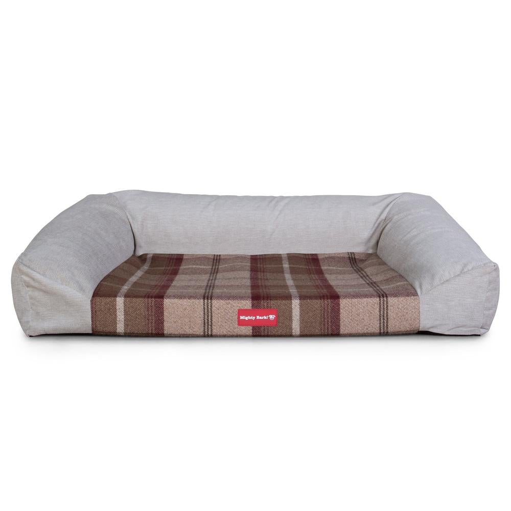"Le Canapé Chien Par Mighty Bark" - Canapé Pour Chien, Orthopédique à Mémoire De Forme, Panier Pour Chien, Lit Pour Chien, Petit, Grand, XXL - Écossais Violet