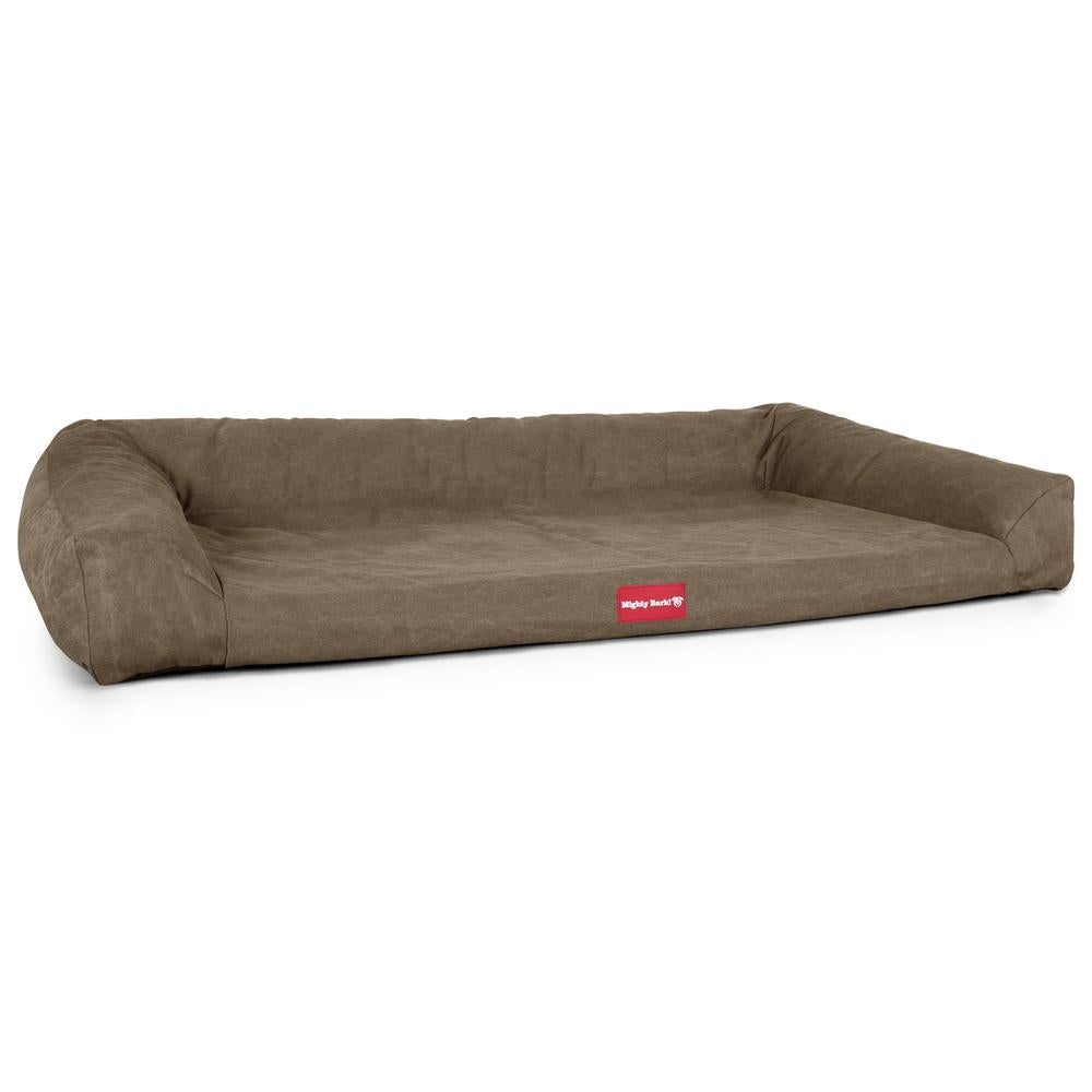 "Le Canapé Chien Par Mighty Bark" - Canapé Pour Chien, Orthopédique à Mémoire De Forme, Panier Pour Chien, Lit Pour Chien, Petit, Grand, XXL - Stonewashed Terre Marron