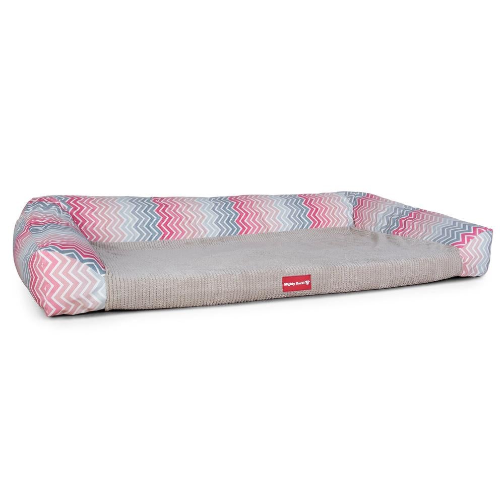 "Le Canapé Chien Par Mighty Bark" - Canapé Pour Chien, Orthopédique à Mémoire De Forme, Panier Pour Chien, Lit Pour Chien, Petit, Grand, XXL - Imprimés géométriques Rose