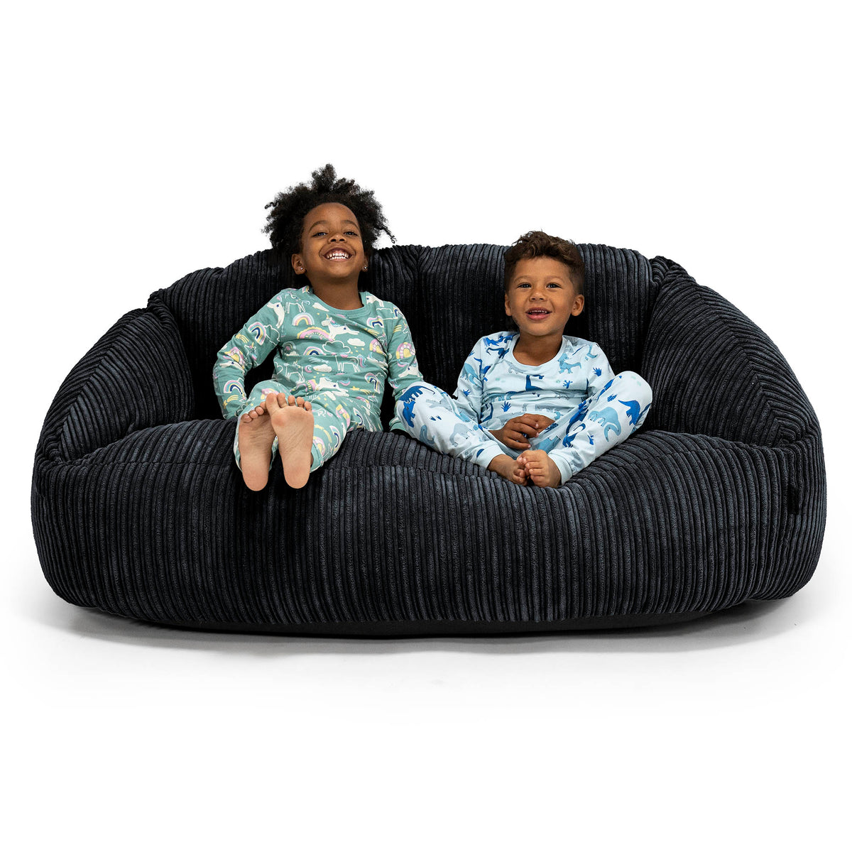 Canapé Pouf Géant Albert pour Enfants 2 places 3-14 ans - Côtelé Noir