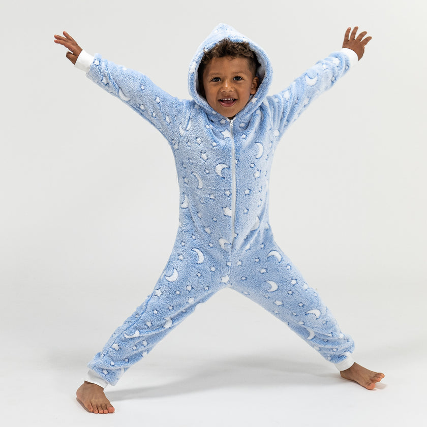 Combinaison Pyjama polaire pour enfants - Lune, 5-10 ans, Bleu