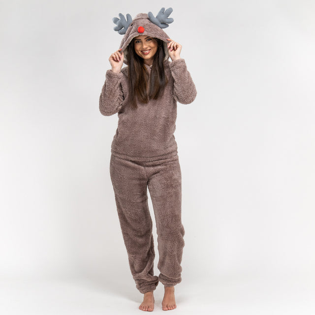 Combinaison Pyjama 2 pièces Renne en Polaire pour Femmes 01