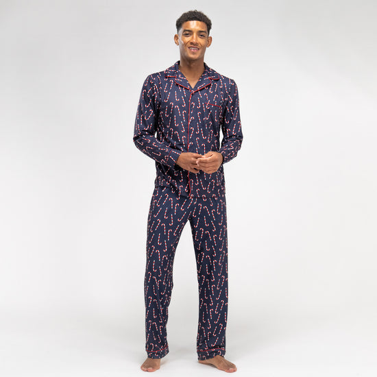 Ensemble Pyjama Motif Canne à Sucre Bleu Marine pour Hommes 01