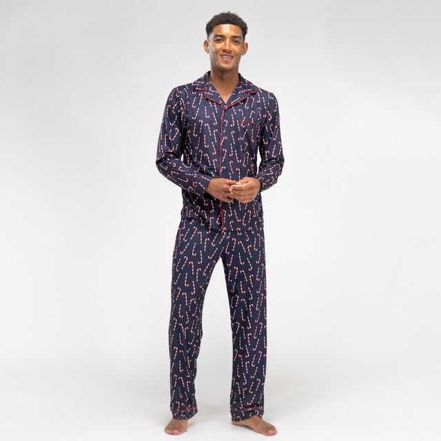 Ensemble Pyjama Motif Canne à Sucre Bleu Marine pour Hommes 01