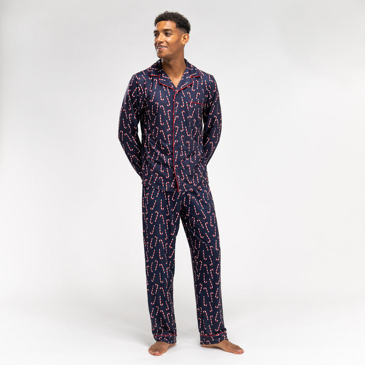 Ensemble Pyjama Motif Canne à Sucre Bleu Marine pour Hommes 02