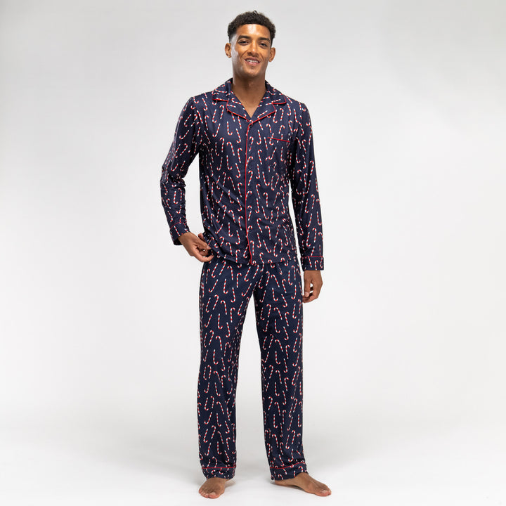 Ensemble Pyjama Motif Canne à Sucre Bleu Marine pour Hommes 03