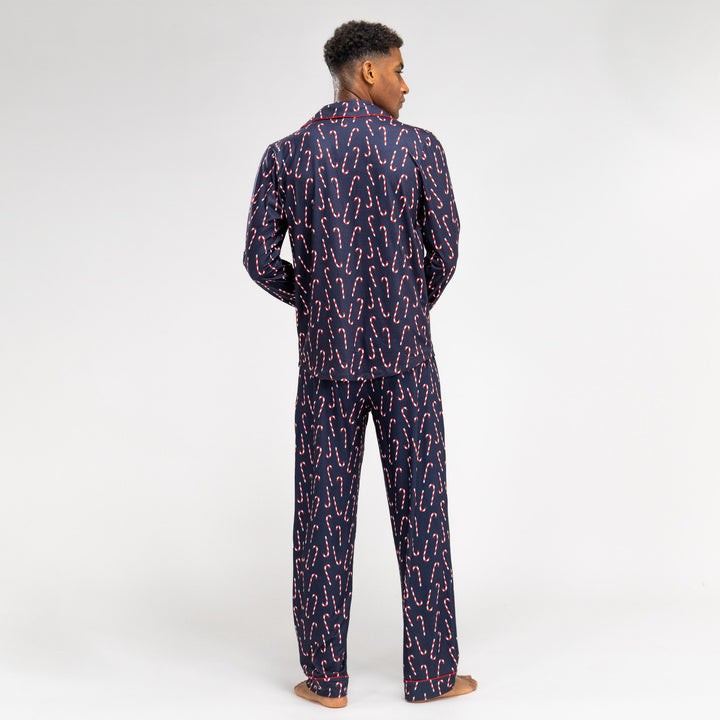 Ensemble Pyjama Motif Canne à Sucre Bleu Marine pour Hommes 04