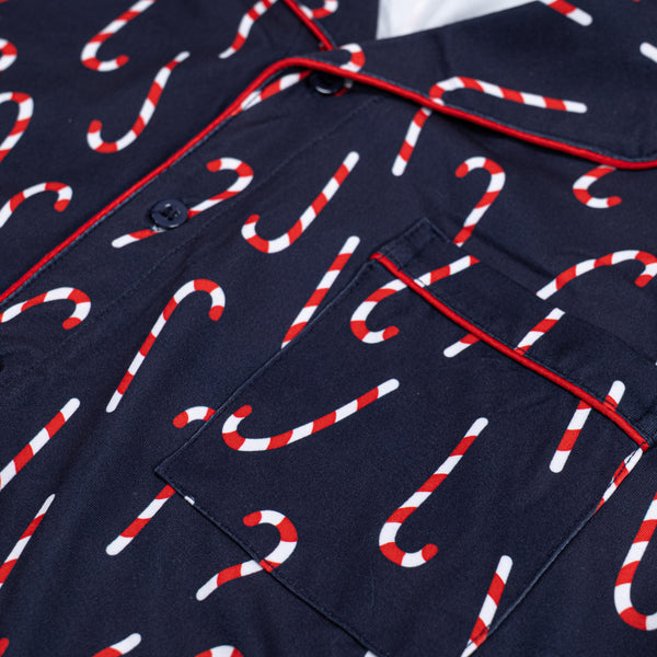 Ensemble Pyjama Motif Canne à Sucre Bleu Marine pour Hommes Fabric Close-up Image