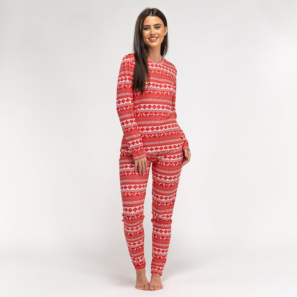 Ensemble Pyjama Motif Noël Rouge pour Femmes 01