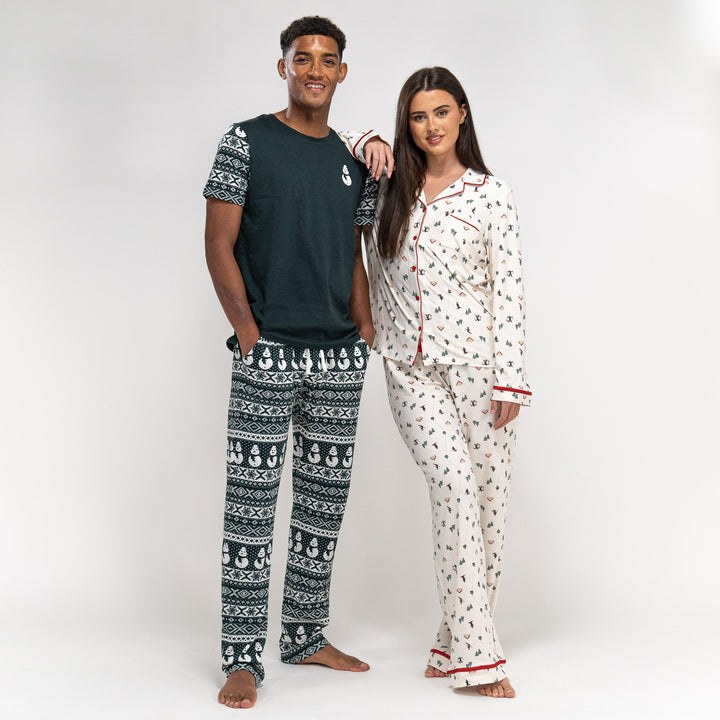 Ensemble Pyjama Noel Scene de Ski pour femmes haut a manches longues et pantalon taille S L Blanc Rouge Big Bertha Original FR