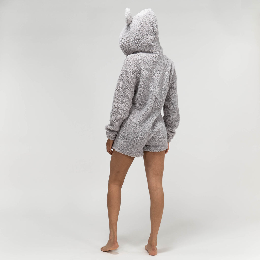 Grenouillère en Polaire avec Oreilles de Nounours Gris pour Femmes 06