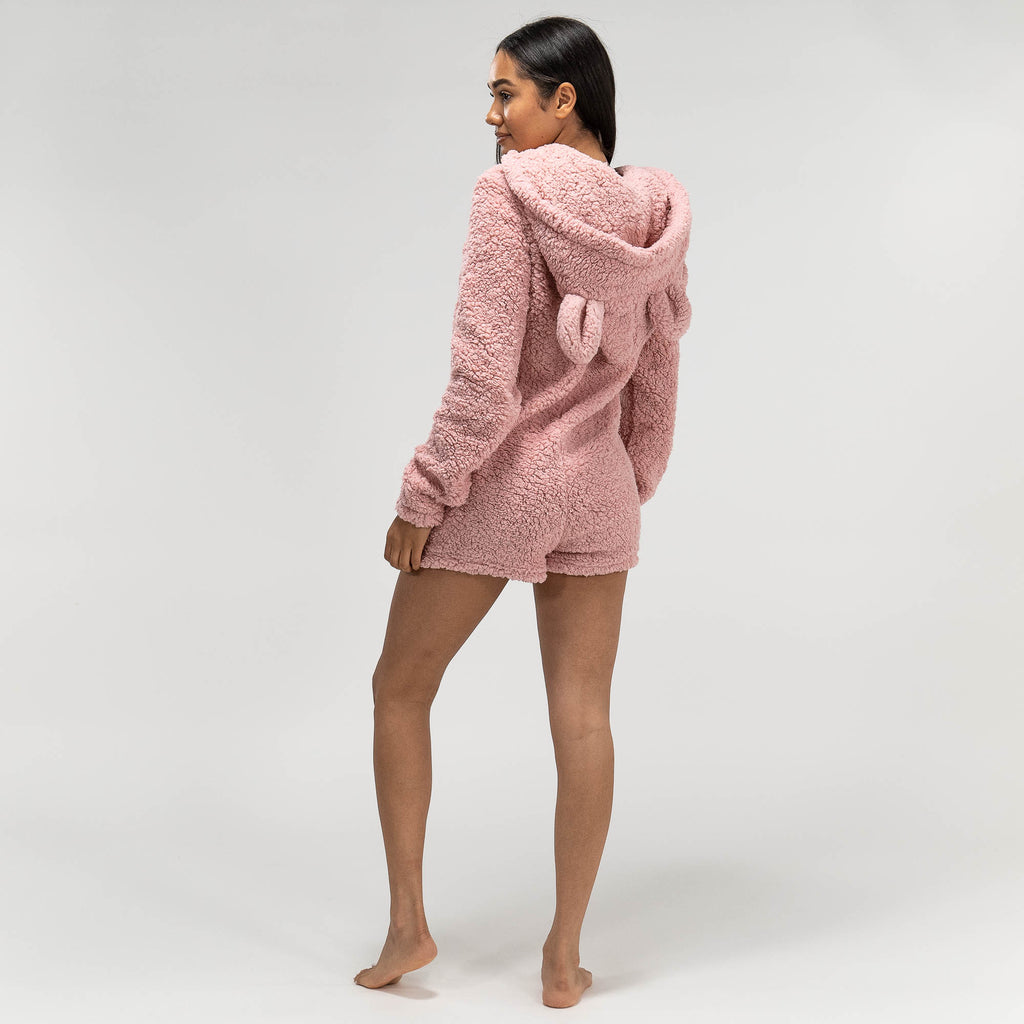 Grenouillère en Polaire avec Oreilles de Nounours Rose pour Femmes 06