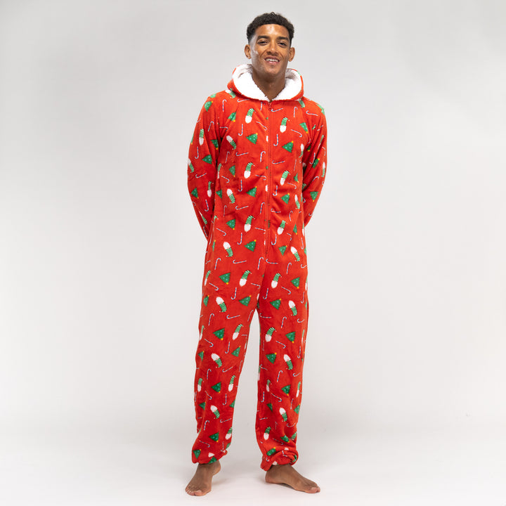 Grenouillère en Polaire pour Hommes Motif Noël Rouge 02
