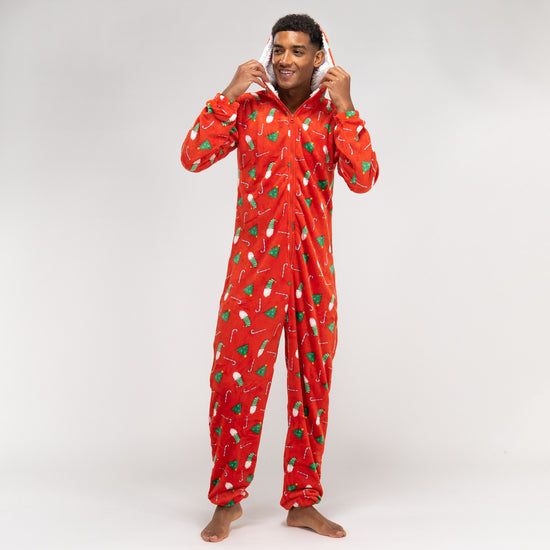 Grenouillère en Polaire pour Hommes Motif Noël Rouge 03