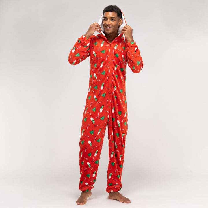 Grenouillère en Polaire pour Hommes Motif Noël Rouge 03