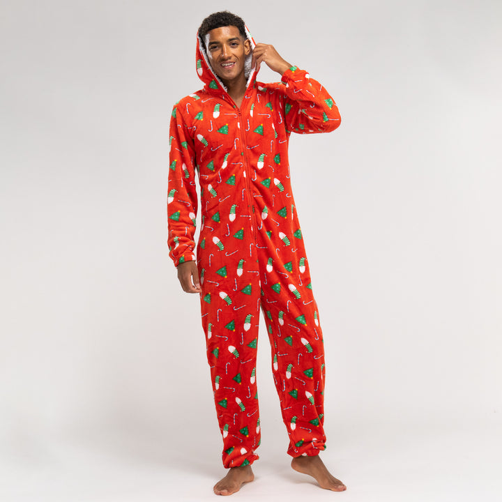 Grenouillère en Polaire pour Hommes Motif Noël Rouge 04