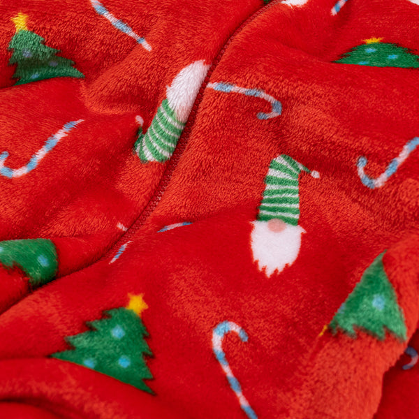 Grenouillère en Polaire pour Hommes Motif Noël Rouge Fabric Close-up Image