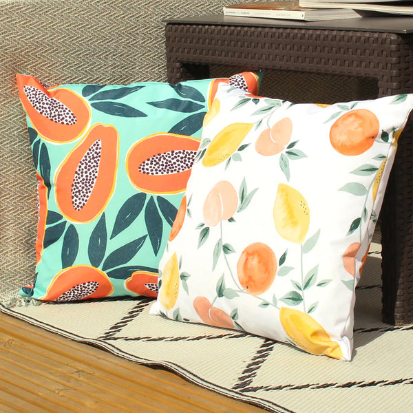 Housse de Coussin Extérieur 43 x 43cm - Motif Fruits Blanc Fabric Close-up Image