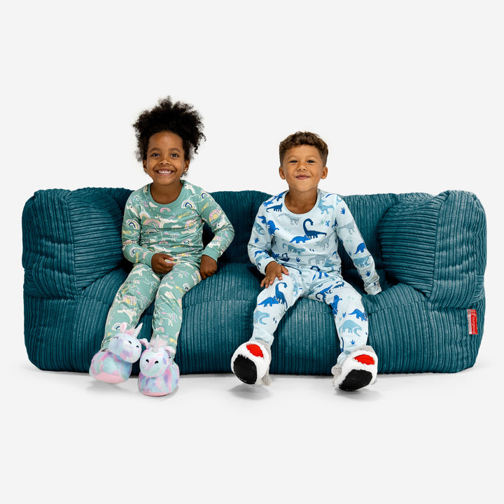 Canapé Pouf Géant Albert pour Enfants 2 places 2-14 ans - Côtelé Bleu Canard 01
