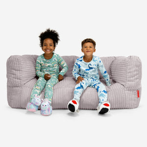 Canapé Pouf Géant Albert pour Enfants 2 places 3-14 ans - Côtelé Gris Argent
