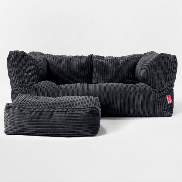 Canapé Pouf Géant Albert pour Enfants 2 places 2-14 ans - Côtelé Noir 01
