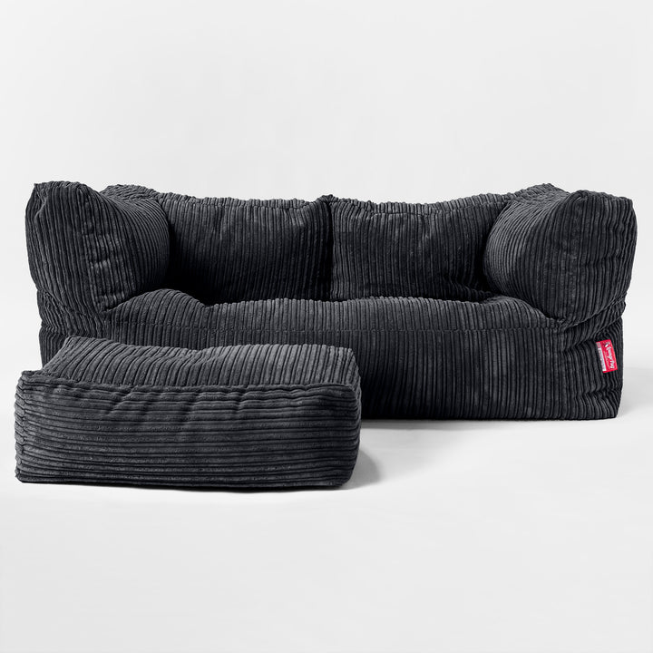 Canapé Pouf Géant Albert pour Enfants 2 places 2-14 ans - Côtelé Noir 02