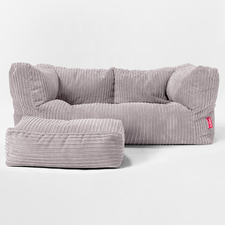 Canapé Pouf Albert 2 places - Côtelé Gris Argent 02