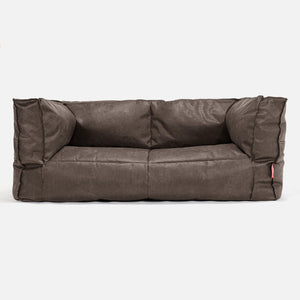 Canapé Pouf Albert 2 places - Cuir Vintage Gris Ardoise