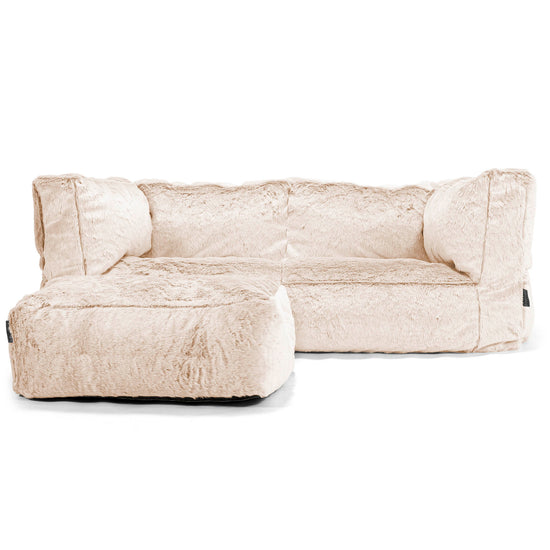 Canapé Pouf Albert 2 places - Fausse Fourrure Lapin Blanc 02