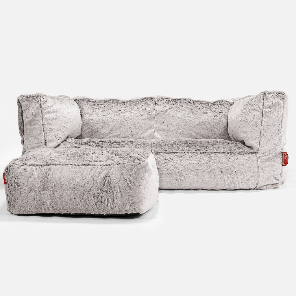 Canapé Pouf Albert 2 places - Fausse Fourrure Lapin Gris clair 02