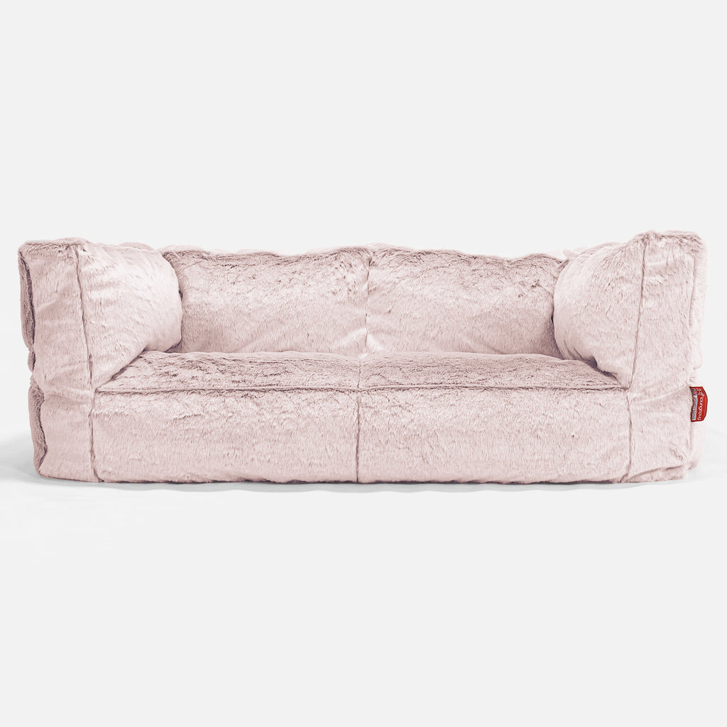Canapé Pouf Albert 2 places - Fausse Fourrure Lapin Rose Pastel 01