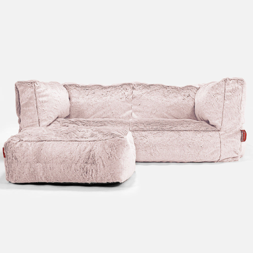 Canapé Pouf Albert 2 places - Fausse Fourrure Lapin Rose Pastel 02