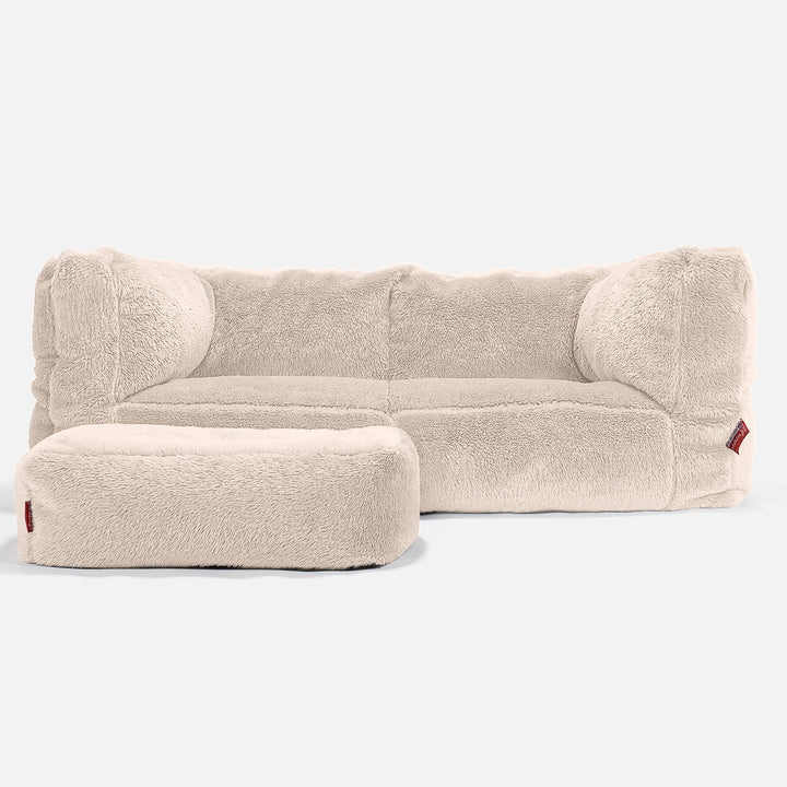 Canapé Pouf Albert 2 places - Fausse Fourrure Nounours Crème 02
