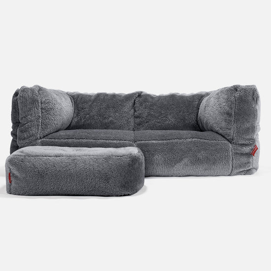 Canapé Pouf Albert 2 places - Fausse Fourrure Nounours Gris Foncé 02