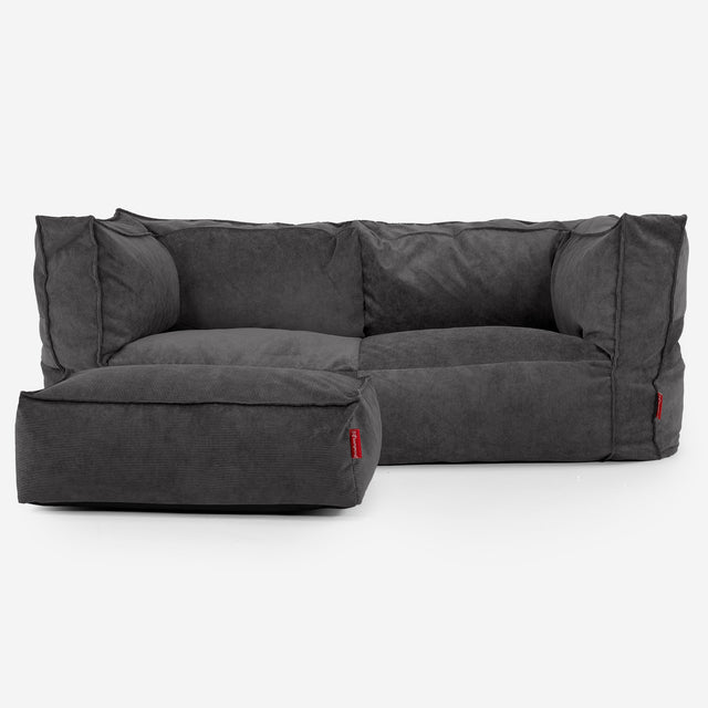 Canapé Pouf Albert 2 places - Velours Côtelé Fin Anthracite 02