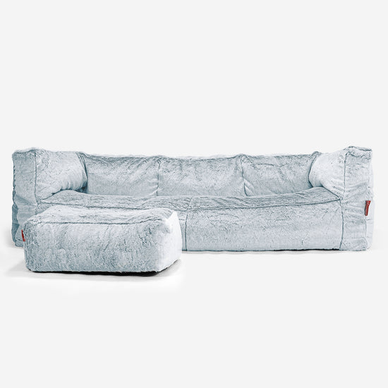 Canapé Pouf Albert 3 places - Fausse Fourrure Lapin Bleu Pastel 02