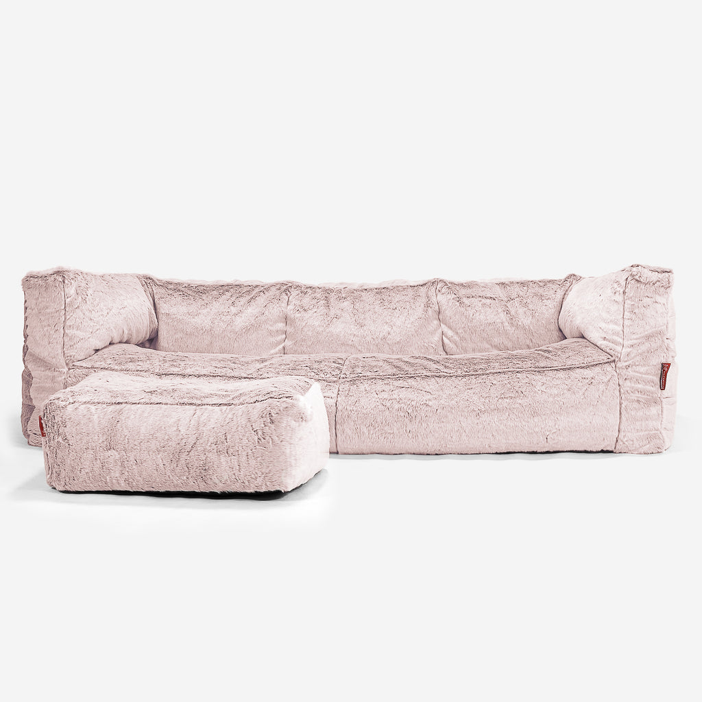 Canapé Pouf Albert 3 places - Fausse Fourrure Lapin Rose Pastel 02