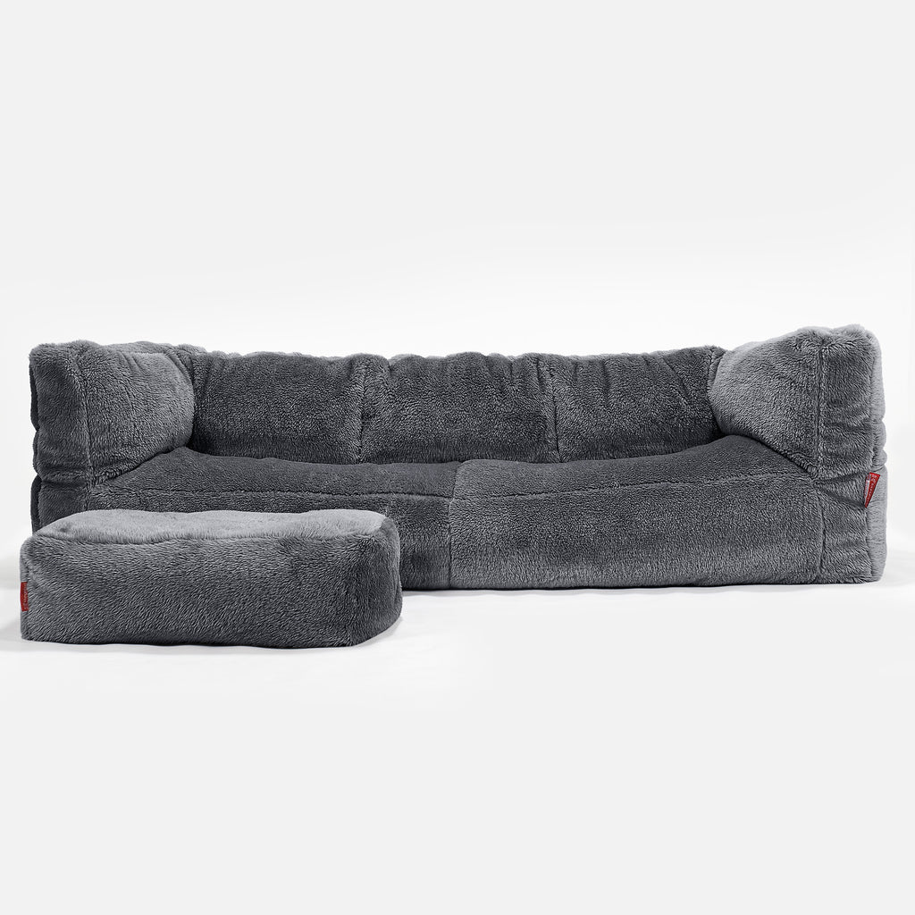 Canapé Pouf Albert 3 places - Fausse Fourrure Nounours Gris Foncé 02
