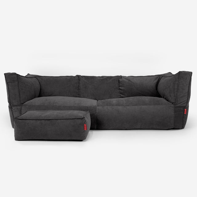 Canapé Pouf Albert 3 places - Velours Côtelé Fin Anthracite 02