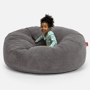 Pouf Géant pour Enfants de Taille Familiale 3-14 ans - Pompon Anthracite