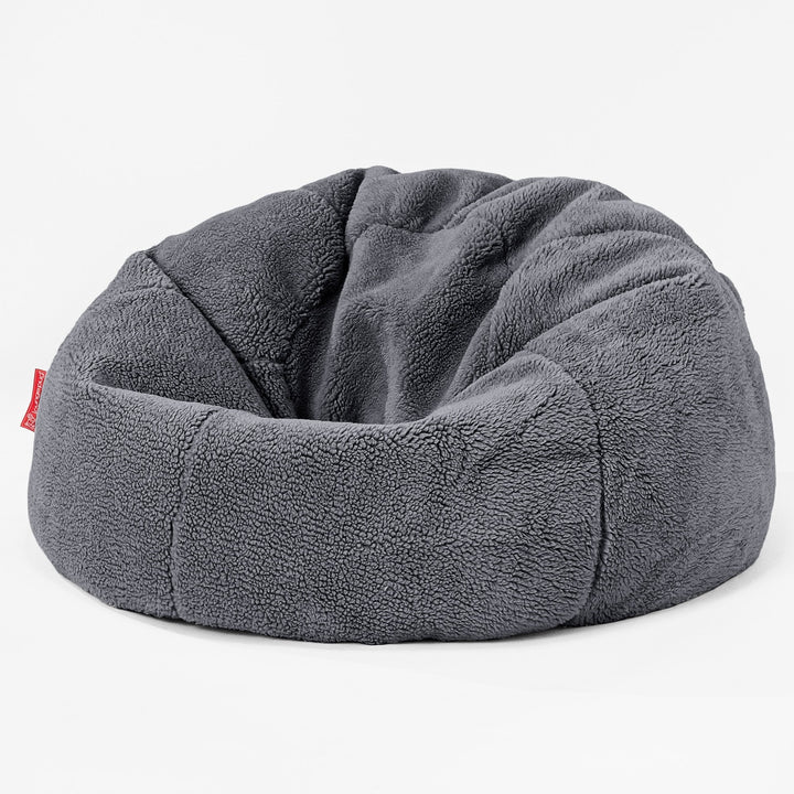 CloudSac 200 Pouf Géant Enfant à Mémoire de Forme - Fausse Fourrure Nounours Gris Foncé 01