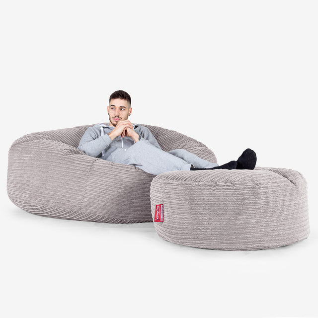 Canapé Pouf Géant Grande Mammouth - Côtelé Gris Argent 02