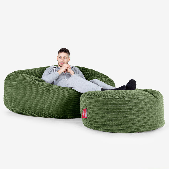 Canapé Pouf Géant Grande Mammouth - Côtelé Vert Forêt 02